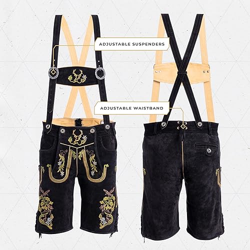 Miniatura 2 de BAVARIA TRACHTEN Lederhosen - Lederhosen alemán auténtico para hombre, traje de Oktoberfest, color marrón claro
