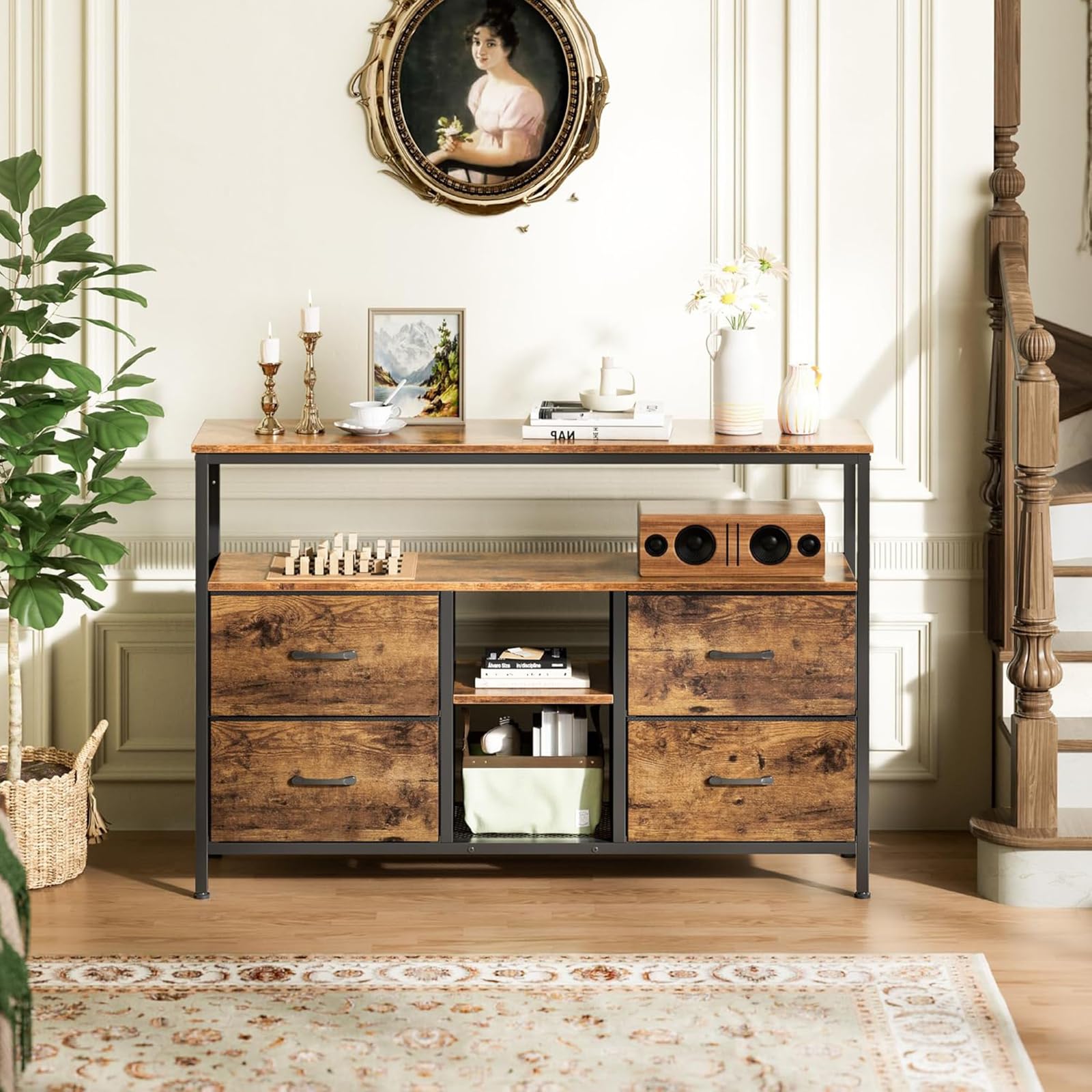 MINGZHE Mueble para TV, mesa de TV retro, soporte para medios, soporte de TV con cajones, centro de entretenimiento, consola multimedia, soporte de TV para salón, retro, marrón, 137 x 30 x 78 cm