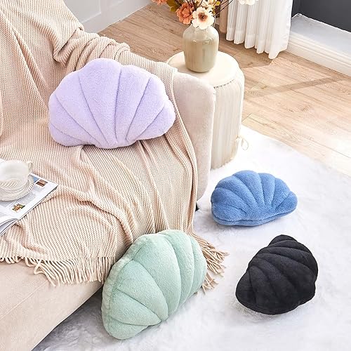 Miniatura 9 de Almohada de conchas marinas, almohadas de concha de mar beige para cama, almohada decorativa de océano en forma de concha suave de 13 pulgadas con