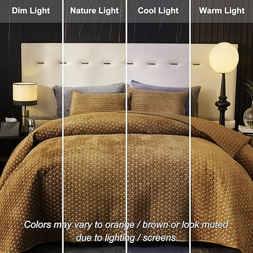 Miniatura 4 de Powdion Juego de edredón de terciopelo tamaño Queen, juego de ropa de cama acolchado de gran tamaño, lujoso juego de colcha suave de terciopelo
