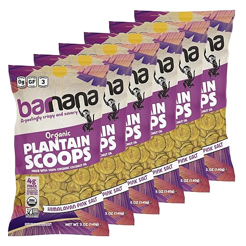 Barnana Cucharas de plátano orgánico con sal rosa del Himalaya, sin OMG, sin gluten, 5 onzas (paquete de 6)