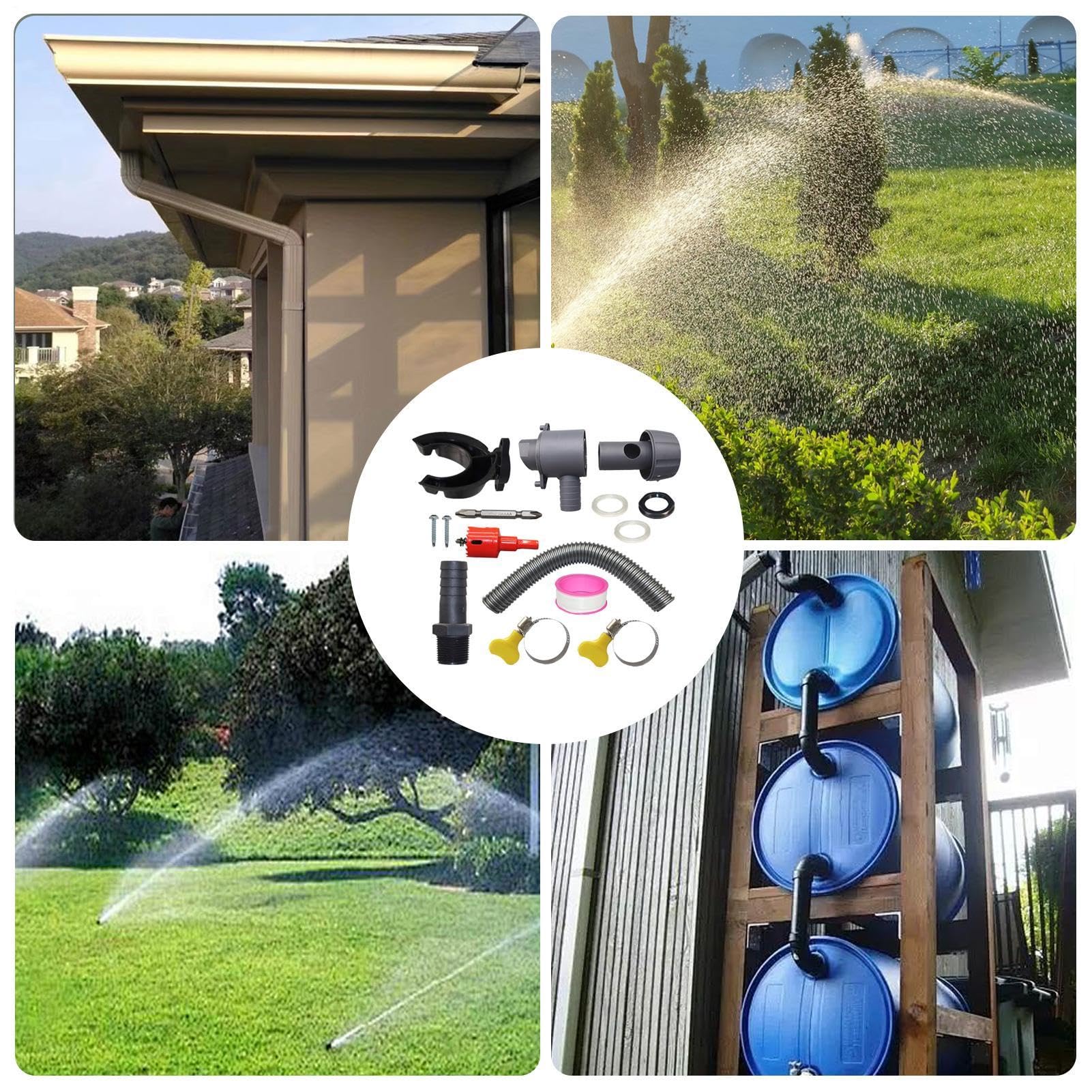 Regenwasserumsteller für Fallrohr | wetterfest mit flexibler Schlauchfiltration | Regenfass Dachrinnenumsteller-Set | für Wasserfilterung im Freien, verzinktes PVC PE und Kupferrohre