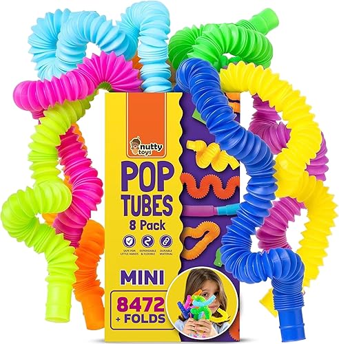 Miniatura 8 de Nutty Toys Tubos Pop - Paquete grande de 8 juguetes sensoriales - Aprendizaje STEM creativo para niños y niños pequeños - ¡Conecta y revienta! Los
