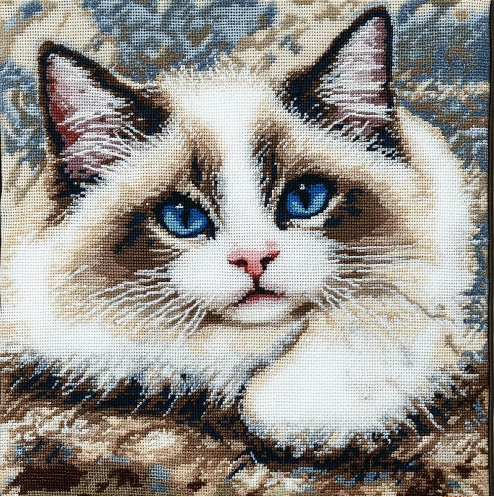 ORLUMY Latch Hook Kits for Adults,Ragdoll Cat Latch Hook Kits Animal Pillow Printed Cushion Crochet Yarn Embroidery Needlework 17X17In