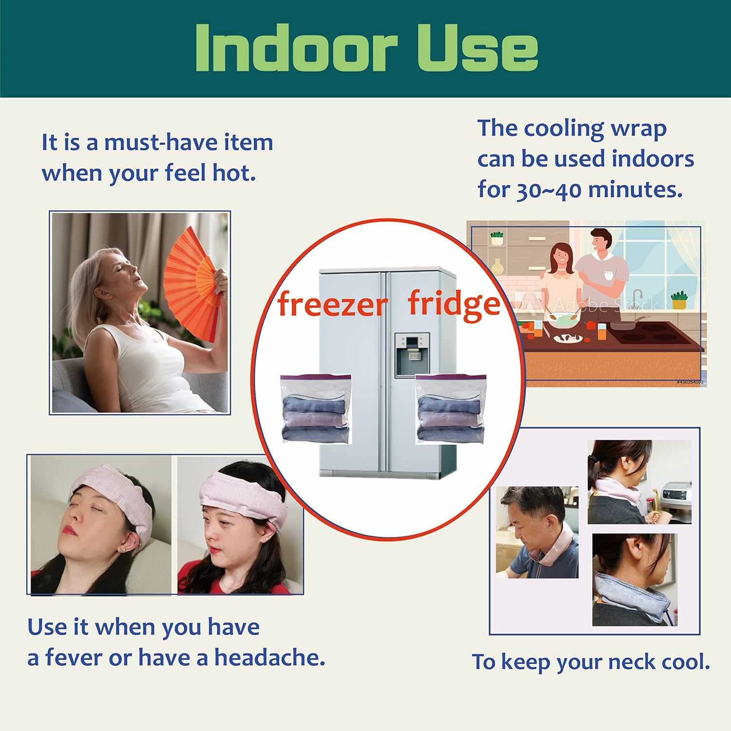 cool relief refreezable ice bandana head wrap neck ice cooling scarf