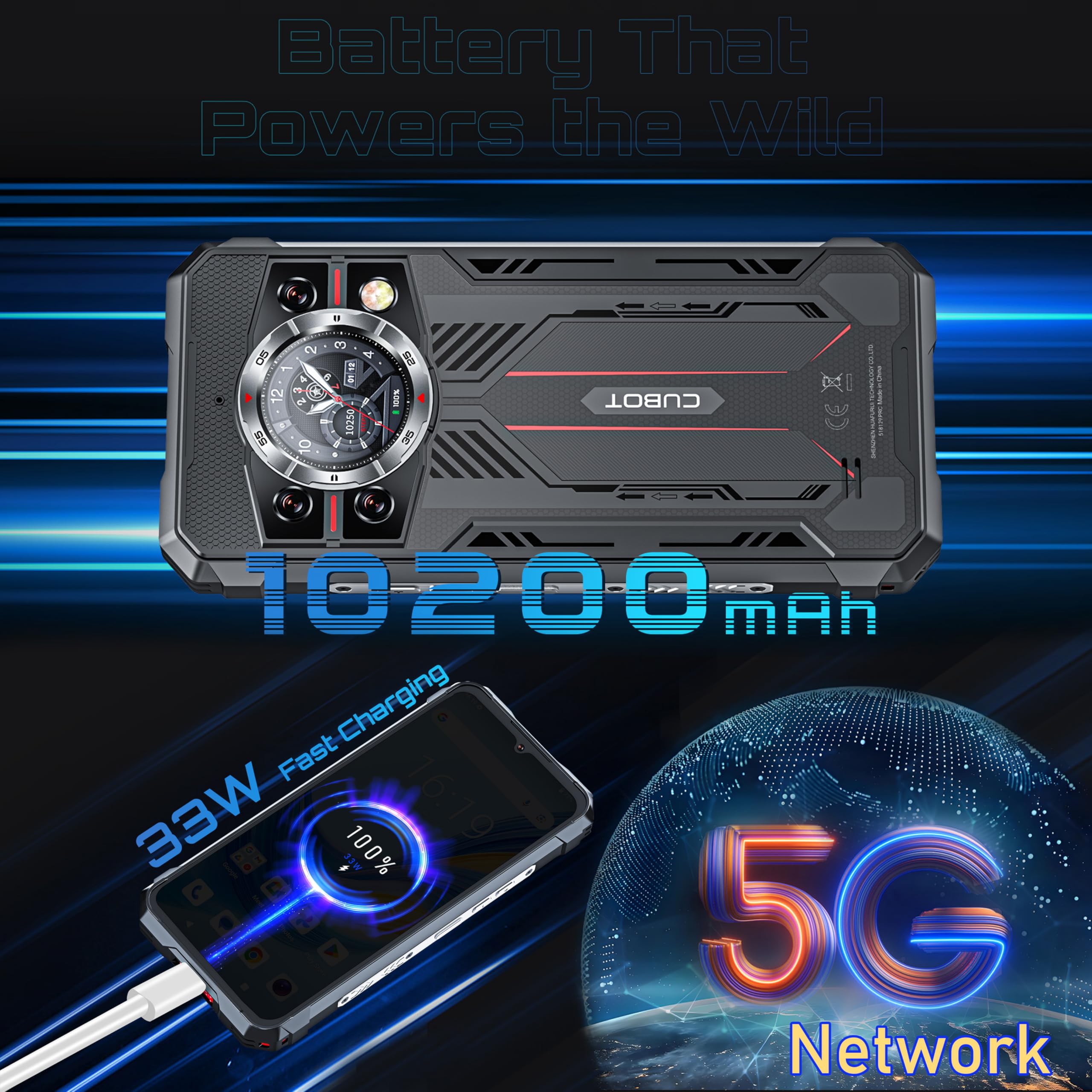 KingKong 11 – Smartfon 5G 6,72" FHD+ 120Hz, 16GB RAM (+16GB rozszerzane), 256GB ROM, Aparat 108MP, Bateria 10200mAh, Android 15, Dimensity 7025, Czarny