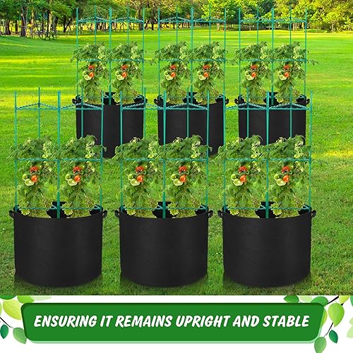 Miniatura 5 de Layhit 12 jaulas de tomate de 48 pulgadas para jardín, bolsa de cultivo de plantas de 30 galones con asas, jaula de tomate con lazos giratorios,