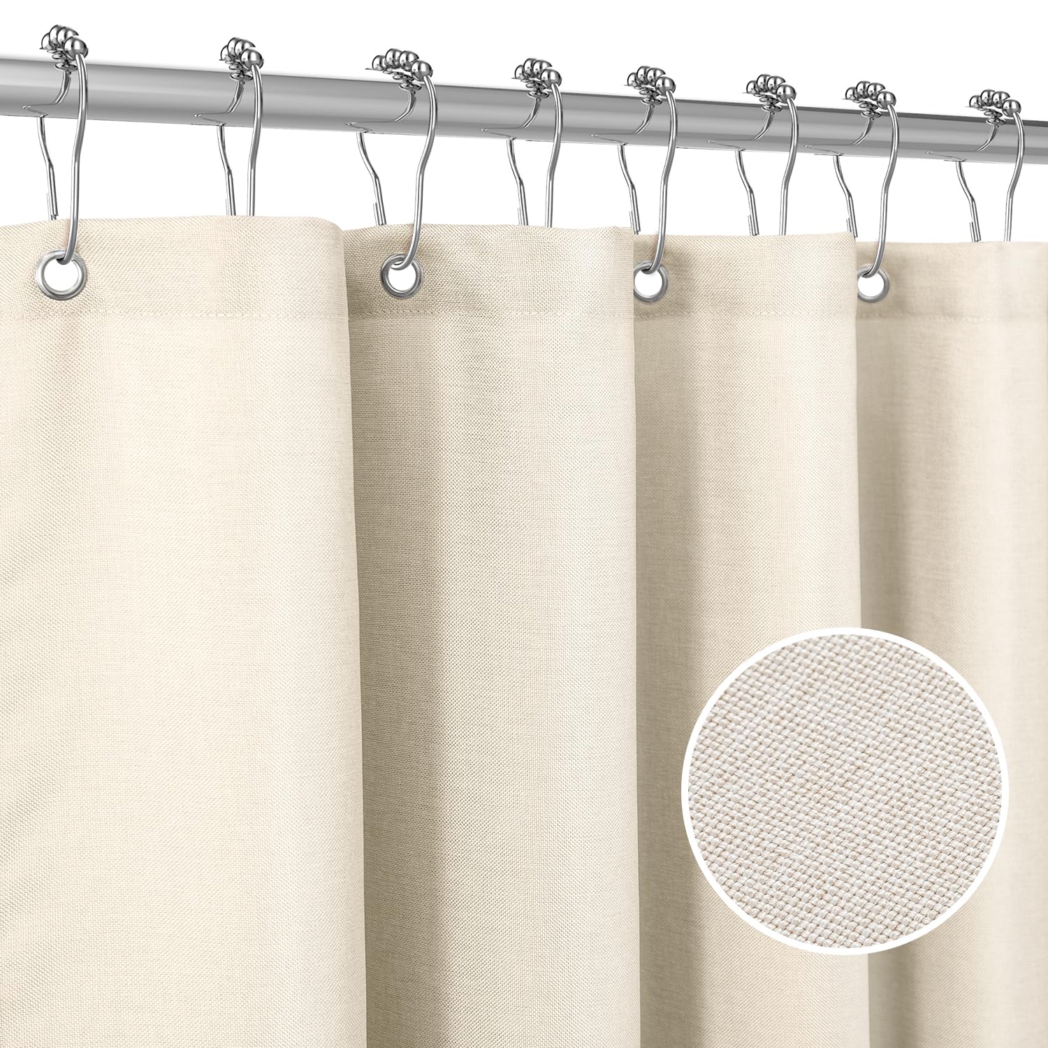 Cortina de Ducha para Baño con Ganchos de Metal Cortina de Ducha de Tela de Lino Cortina de Baño Resistente para Bañera Ducha, Impermeable - 182 x 182cm (Beige) — view 8