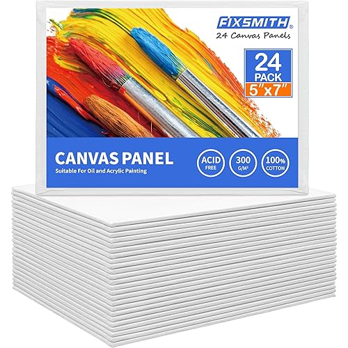 FIXSMITH Canvas Boards for Painting 5x7 Inch, Super Value 24 Pack Mini Canvases, White Blank Canvas Panels, 100% Cotton Primed, Painting Art Supplies