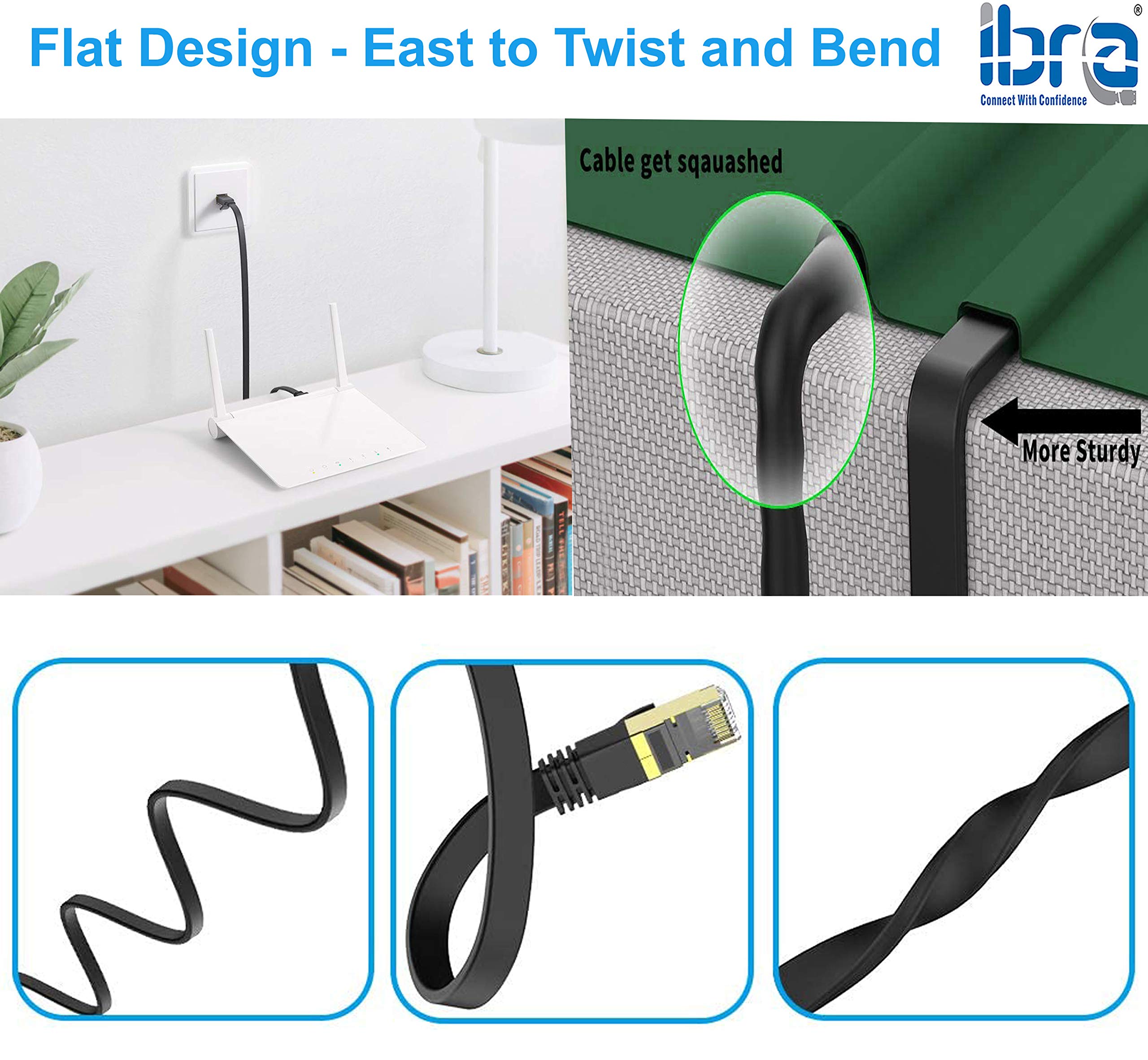 IBRA CAT8/CAT7 Ethernet Gigabit Lan network cable (RJ45) SSTP 40Gbps 2000Mhz - Flat Black 2M - 4