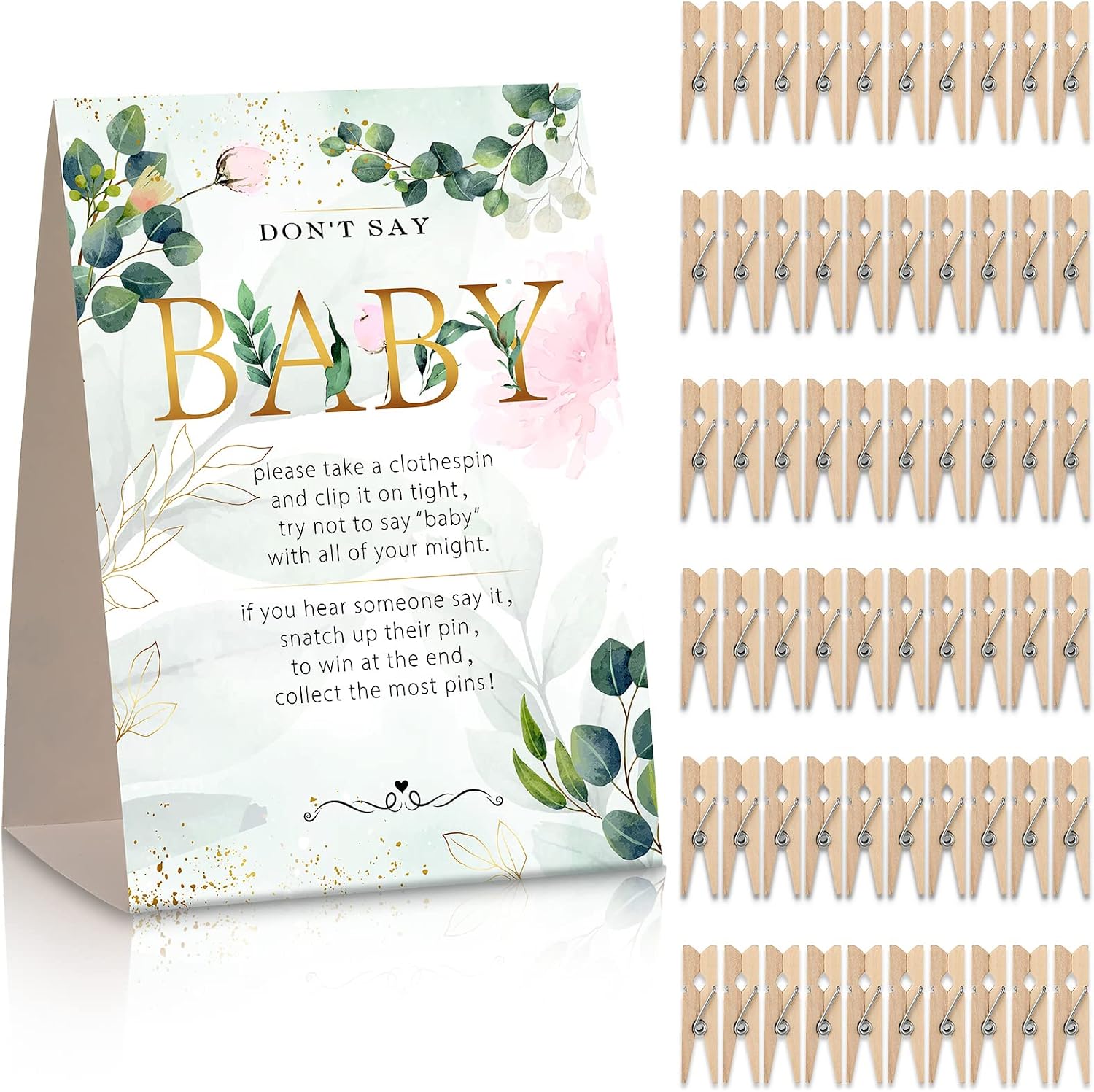Woanger 61 Pcs Don't Say Baby Shower Game Clothespin for Girl & Boy