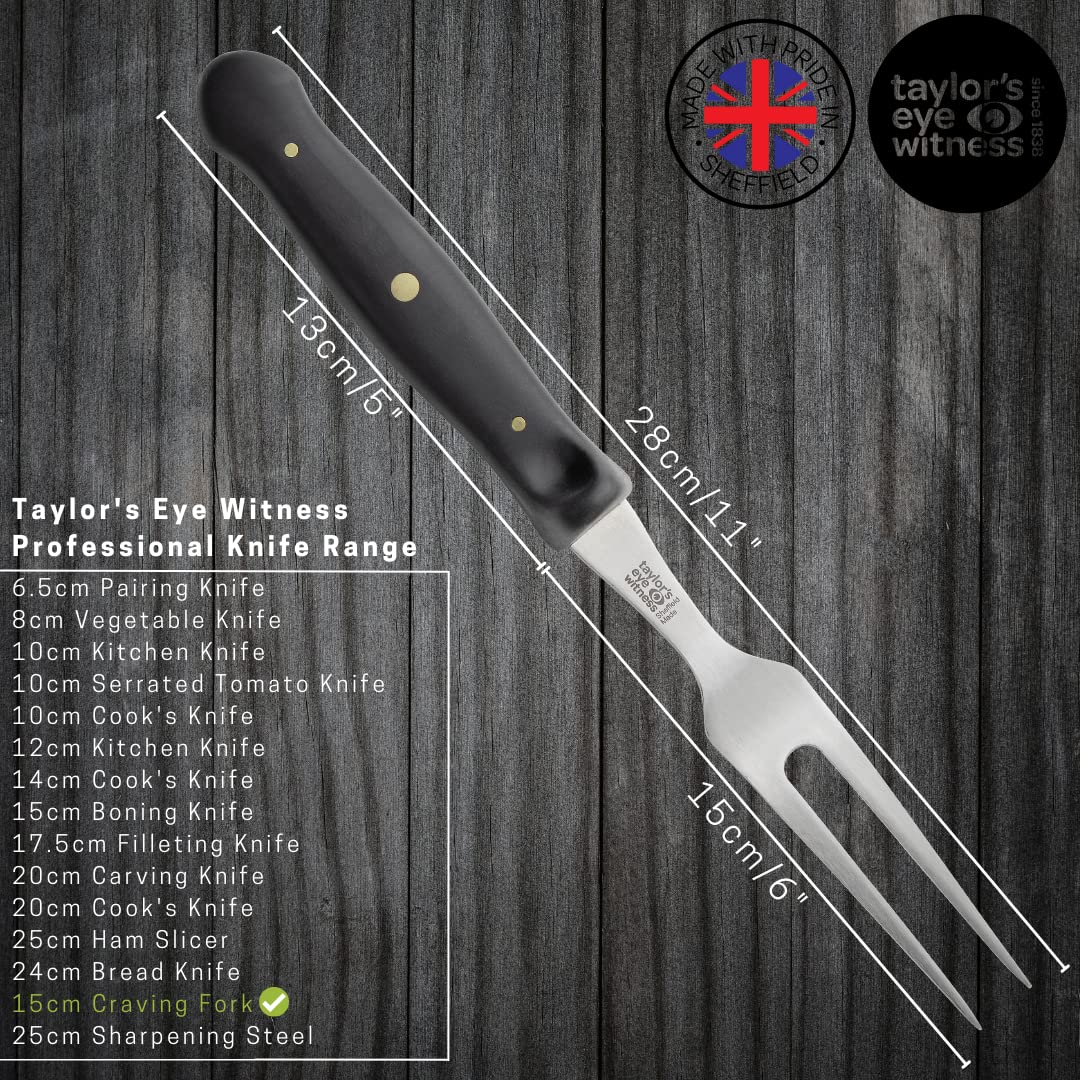 Taylors Eye Witness Professional Series British Made Tranchiergabel – 15cm lange Zinken aus rostfreiem Edelstahl. Dreifach genietet, Halb-Erlkonstruktion, ergonomisch geformter Handgriff
