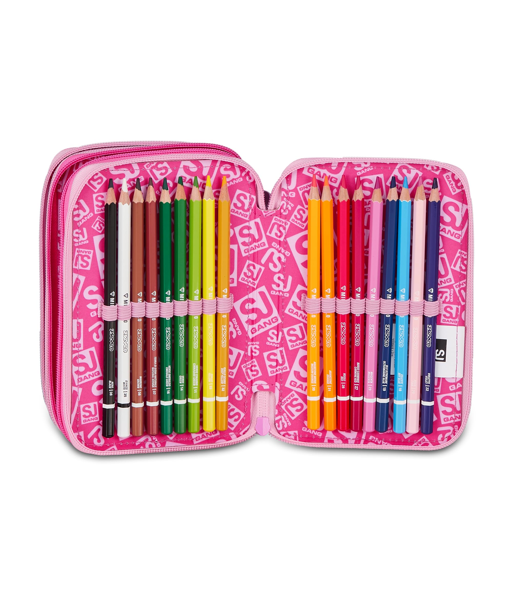 SJ GANG STYLE JAM GANG Astuccio Scuola 3 Zip HEART BUDDY GIRL, Rosa, Triplo Scomparto, 45 pezzi, Set cancelleria incluso, Pratica chiusura con zip, Scuola elementare, Bambina