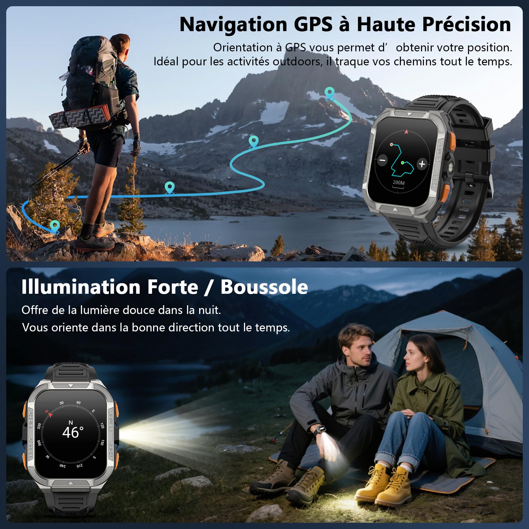 Blackview Montre Connectée Homme avec GPS Intégré, Montre Connectée Appel Bluetoot 900 mAh Batterie, Montre Sport avec Podometre,110+ Sportifs,Suivi Santé et Sommeil, Smart Watch pour Android iOS