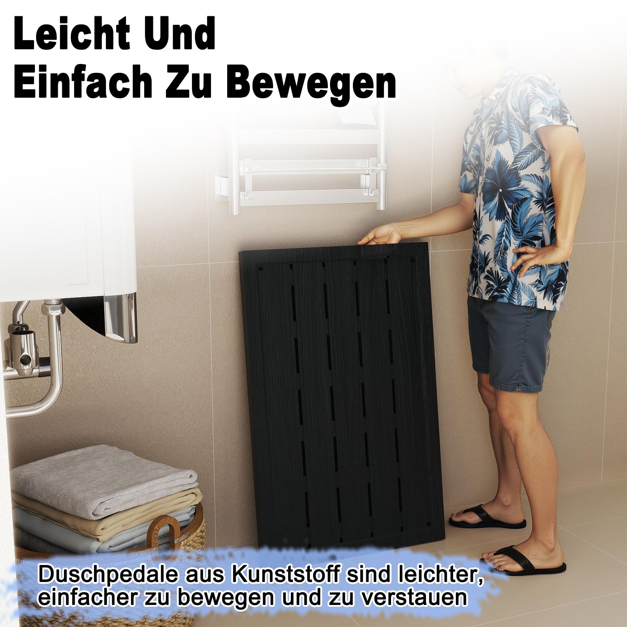 PEILU Kunststof bodem, 100 x 56 x 4 cm, WPC vloerelement voor zwembadladder of zwembad, antislip, zonne-douche, vloerplaat, weerbestendig, houtlook, bodem voor tuindouche, zwembaddouche, outdoor