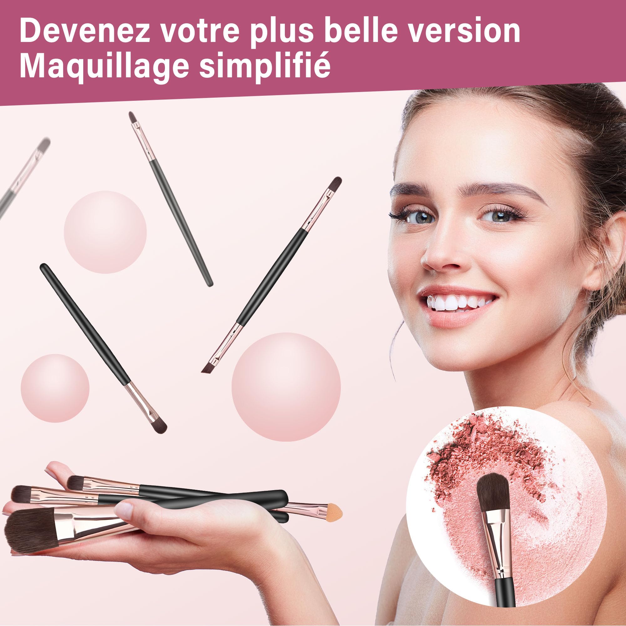 20 Pièces Pinceaux Maquillages, Pinceau de Maquillage Professionnels pour Fond de Teint, teint et fard à paupières, Kit Pinceaux Maquillage, Idéal pour Débutants et Professionnels