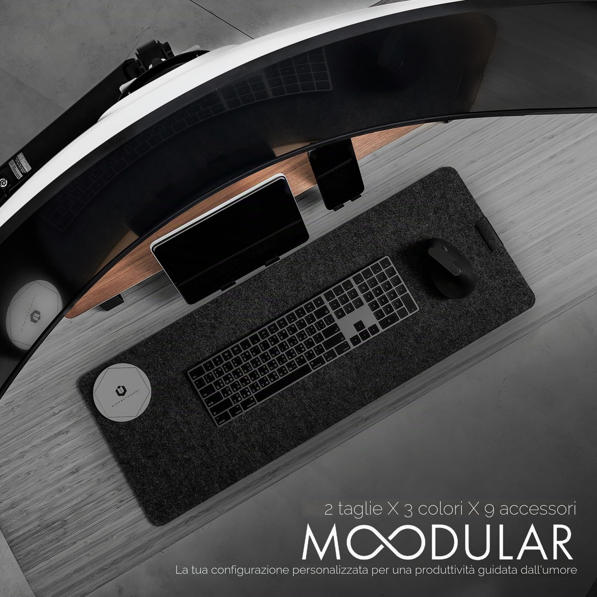 ULTRARM Moodular Supporto per Monitor in Legno da 85 cm (33,4") Organizzatore da Scrivania con Guide Scorrevoli in Metallo per Cassetto, Vassoio, Laptop, Tablet, Telefono e Cuffie Supporto Regolabile