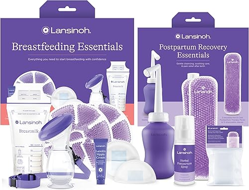 Lansinoh Paquete esencial para la lactancia materna y recuperación posparto incluye crema para pezones almohadillas de lactancia extractor de leche