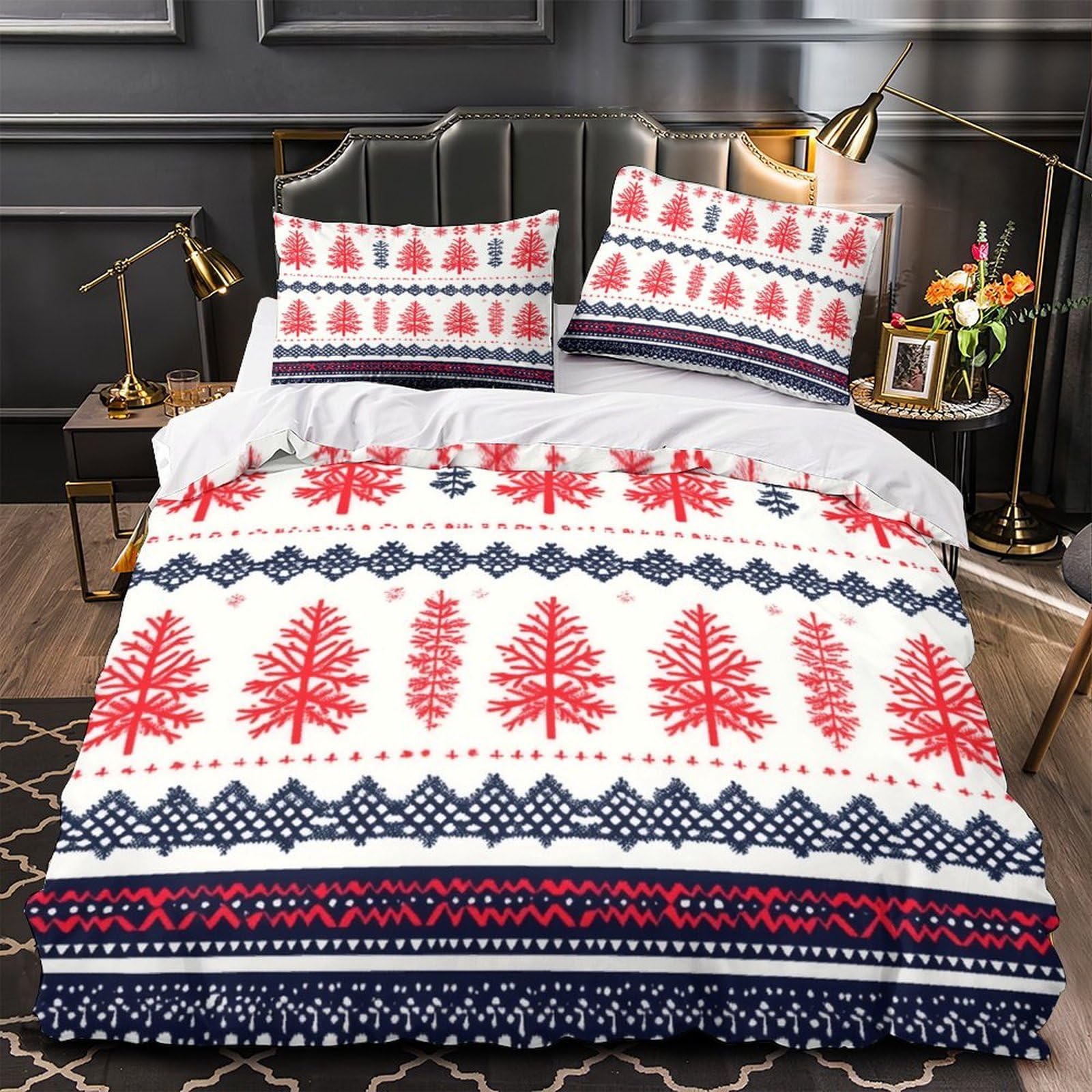 Housse de couette 200x200 train de Noël hypoallergique pour un couchage d'adolescent ultra doux