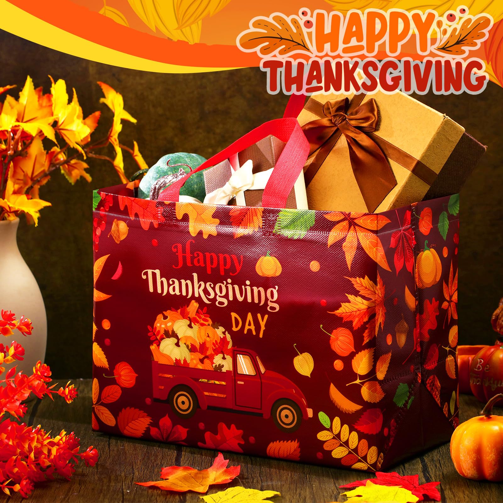 ANOTION Thanksgiving Gift Bags, Fall Gift Bags 12 Packs, Reable Thanksgiving Fall Non-woven Treat Bags Candy Bags Goodie Bag Stuffers With Handles For Kids Thanksgiving Fall Party Favors