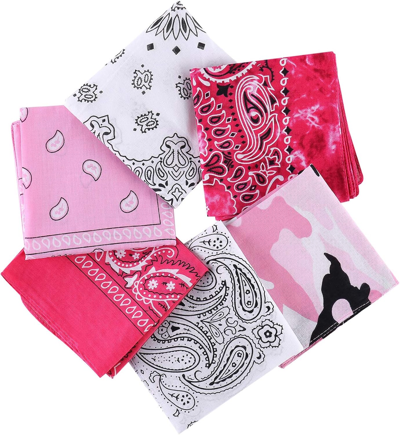 Cotton Bandanas6PCS Pink Assorted Set Double Side Paisely 55CM Cowboy Handkerchief From