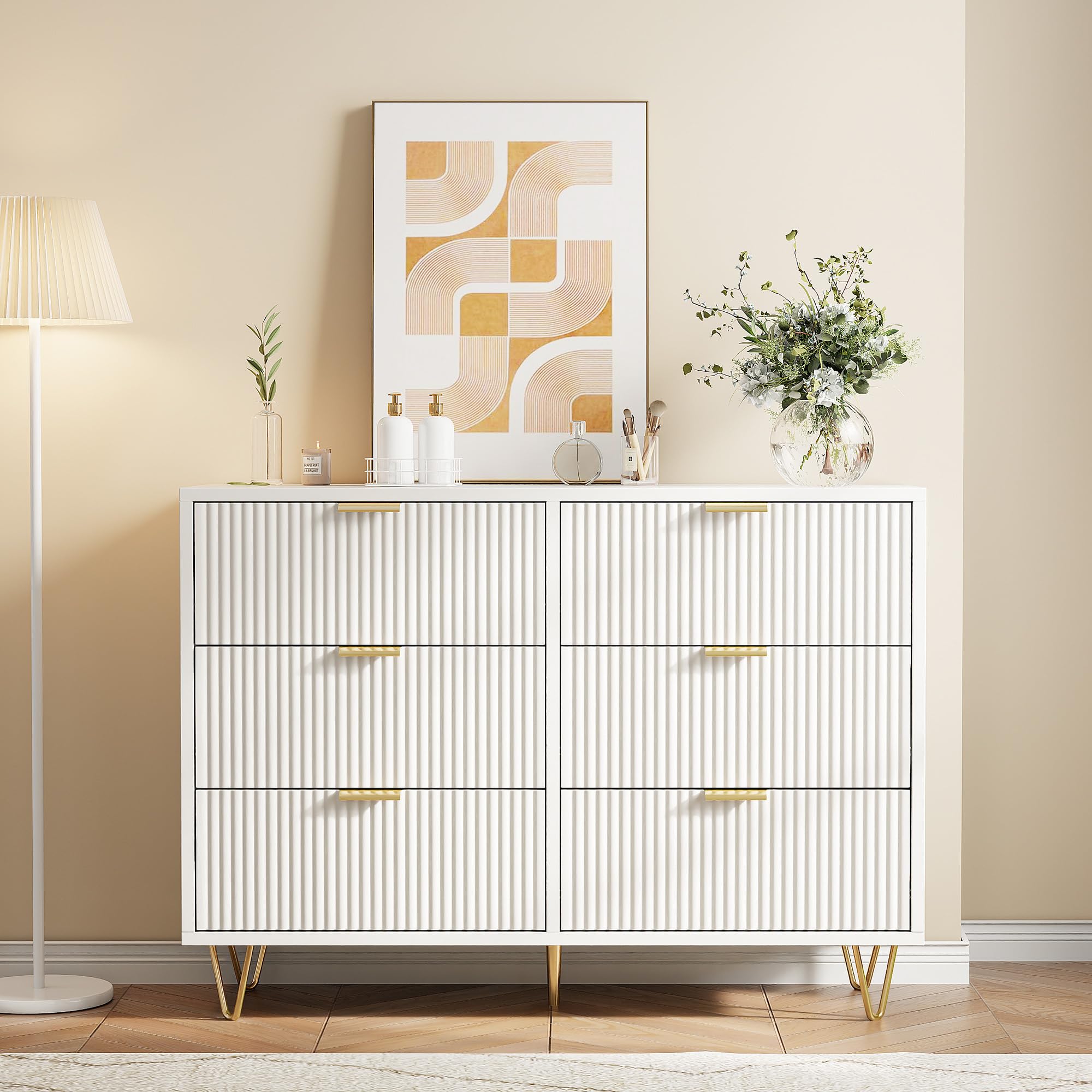 Cassettiera con 6 cassetti, cassettiera per camera da letto bianca, armadio a 6 cassetti, moderno, credenza mobile per soggiorno, camera da letto, sala da pranzo, 100 x 34 x 73 cm (bianca-A)