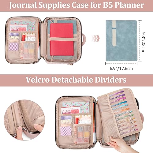 Miniatura 4 de Teamoy Estuche de almacenamiento de suministros de diario, soporte para suministros de diario con ranuras desmontables para bolígrafos, organizador