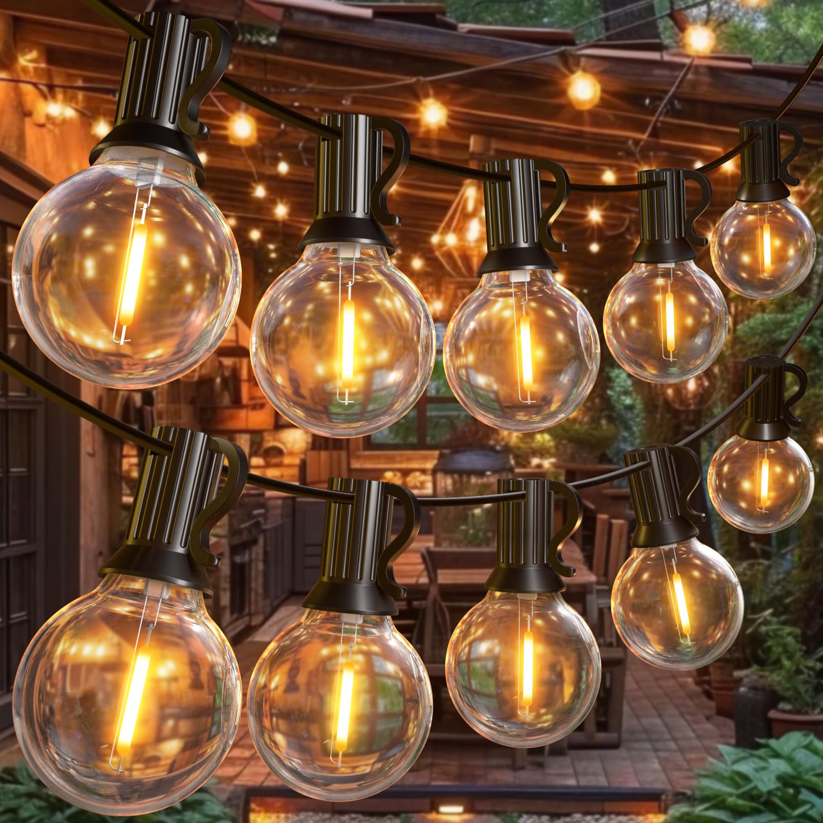 LaPitio Guirnalda Luces Exterior, 30M Luces Led Exterior Jardin con 50+2 Bombillas, Impermeable Cadena de Luz para Jardín, Terraza, Cafe, Boda