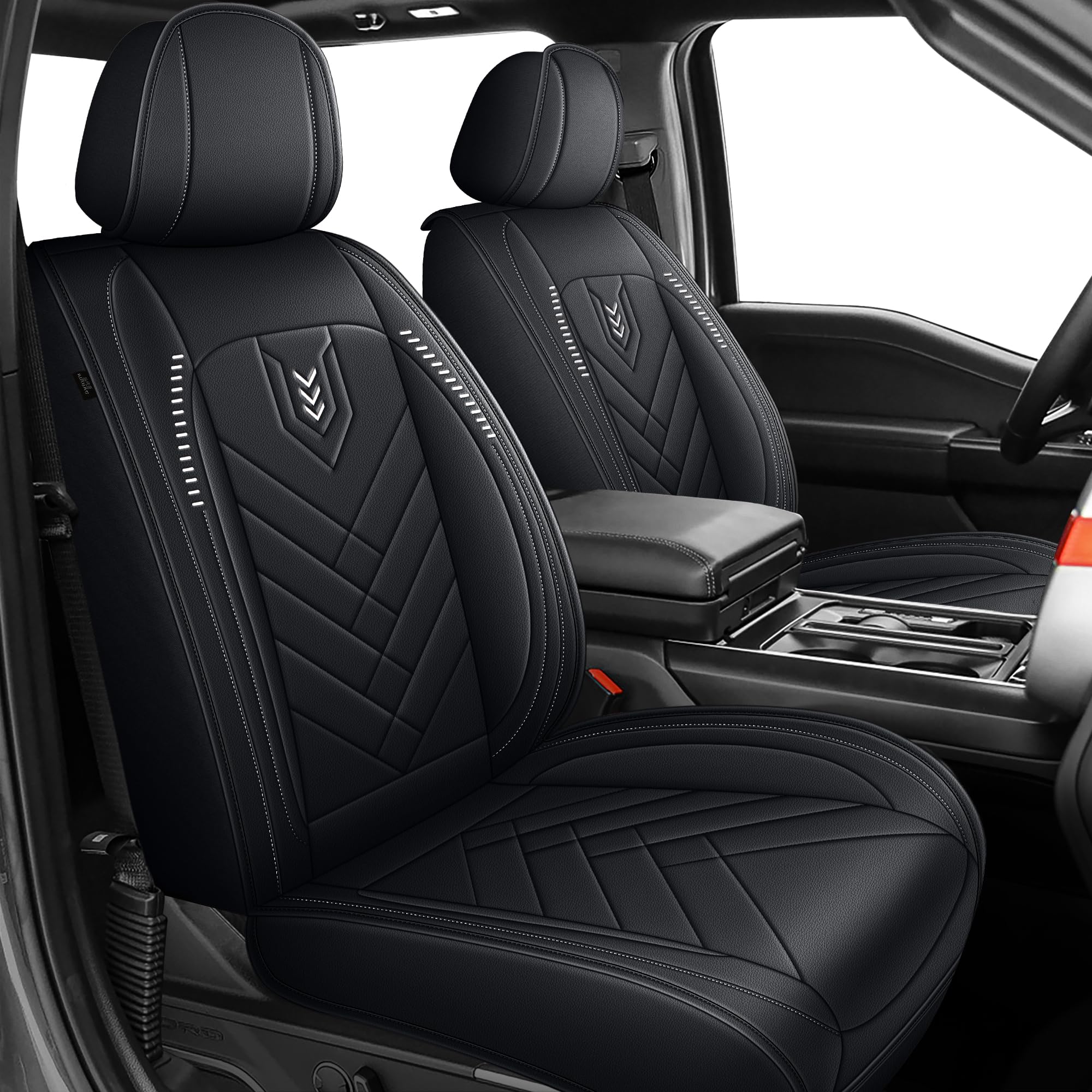 Seat Covers Fit for Ford F150 2009-2025 and Crew Cab F250 F350 F450 2017-2025 Full Set with Waterproof Leather, Automotive Vehicle Cushion Cover for Cars Pick-up?Black?