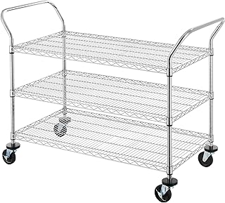 3-Tier Commercial Grade Rolling Cart, Heavy Duty Utility Carts with Wheels and Handles, Kitchen Trolly on Wheels, Metal Serving Shelves with 700 lbs Capacity, Shelf Size 24" D x 48" W, NSF