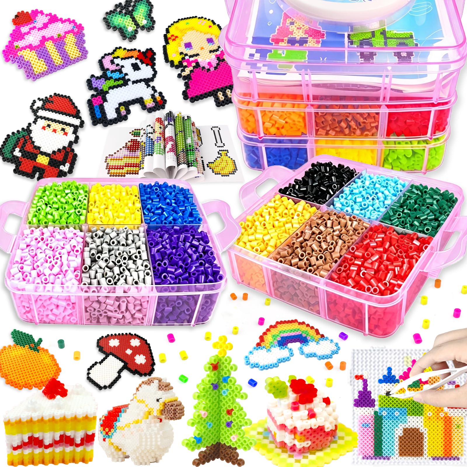 20 Colors 5mm Beads for Kids,11000 Fuse Beads Craft Kit with Storage Box