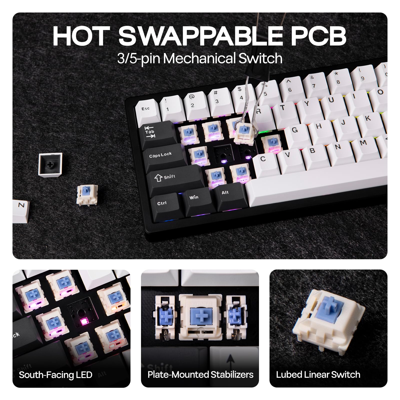 EPOMAKER Galaxy65 bezprzewodowa klawiatura mechaniczna QMK/VIA, aluminiowa klawiatura niestandardowa, kremowy przełącznik, uszczelka, hot-swap, RGB pokrętło, 2,4 GHz/BT/USB, qwerty (czarna, jagodowa