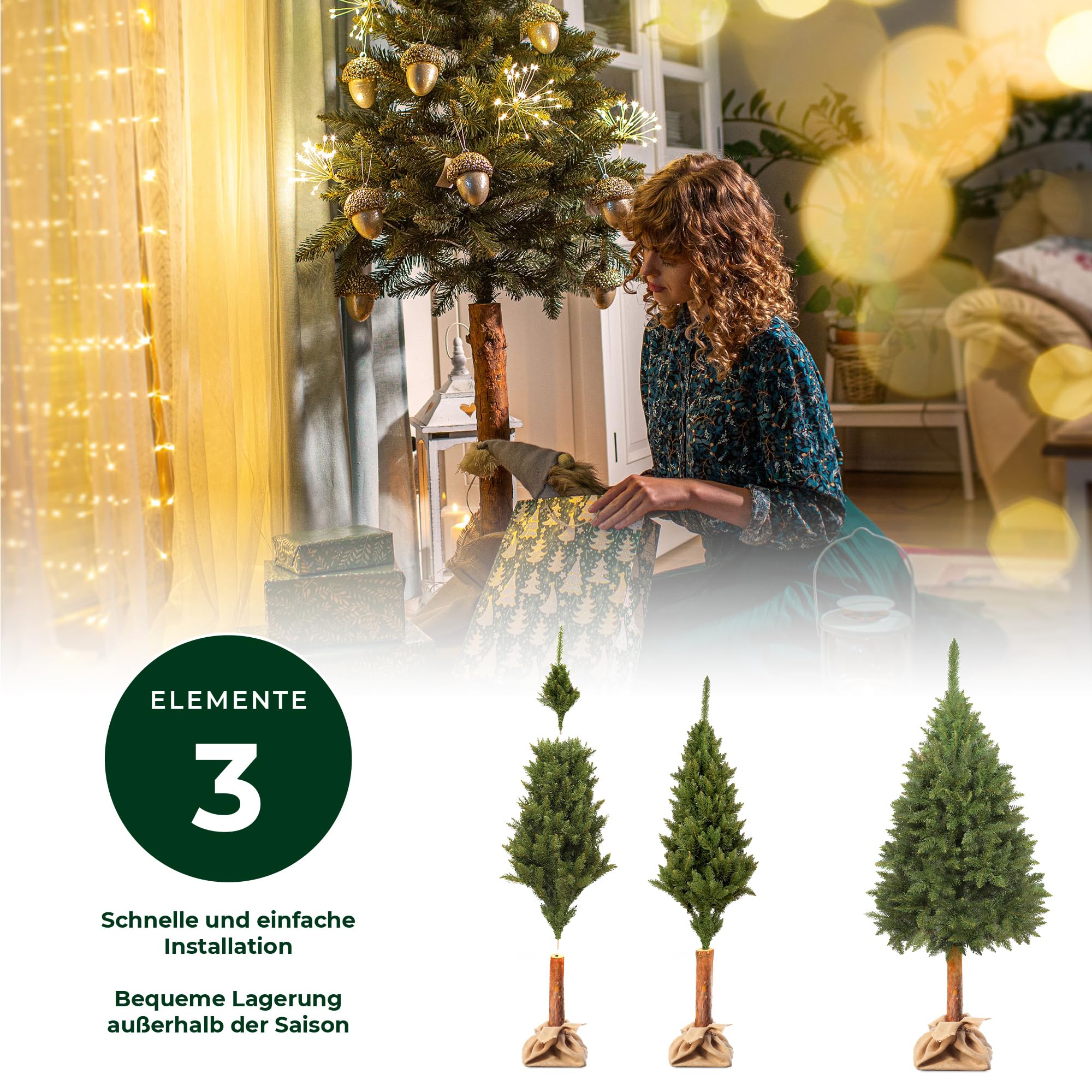 KADAX Weihnachtsbaum, künstlicher Christbaum 220 cm aus PVC- Kunststoff, Fichte mit Stamm, Ø ca. 110 cm Baum mit 42 Zweigen und 11 Baumkronen, Tannenbaum, Weihnachtsdekobaum (Elfenhut 220 cm)