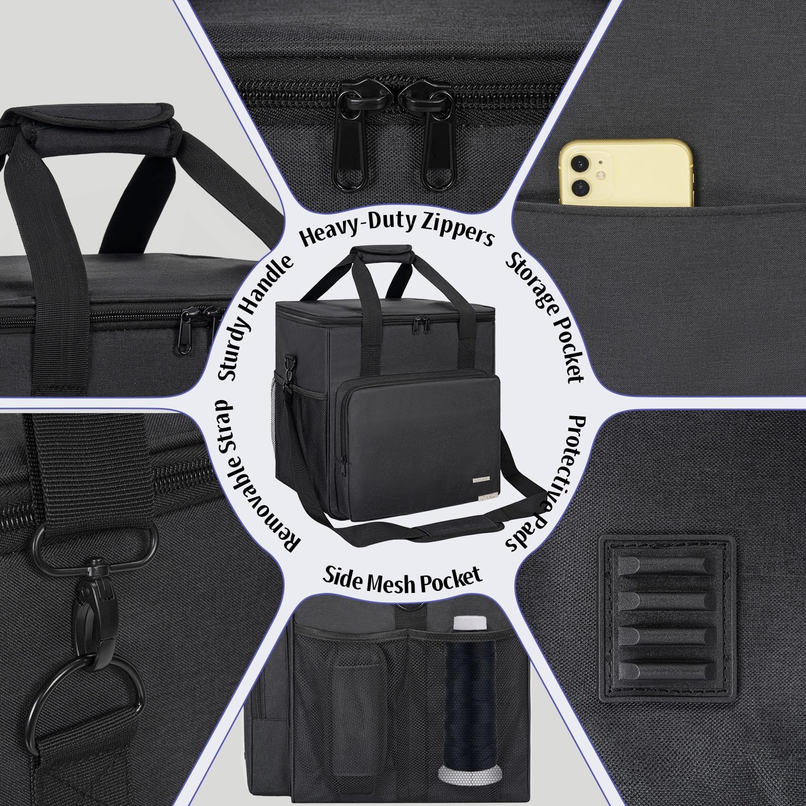 GMAK Serger - Funda de transporte, bolsa de almacenamiento universal Serger con almohadilla acolchada base, bolsillos de almacenamiento, funda de viaje con correa para el hombro para la mayoría de
