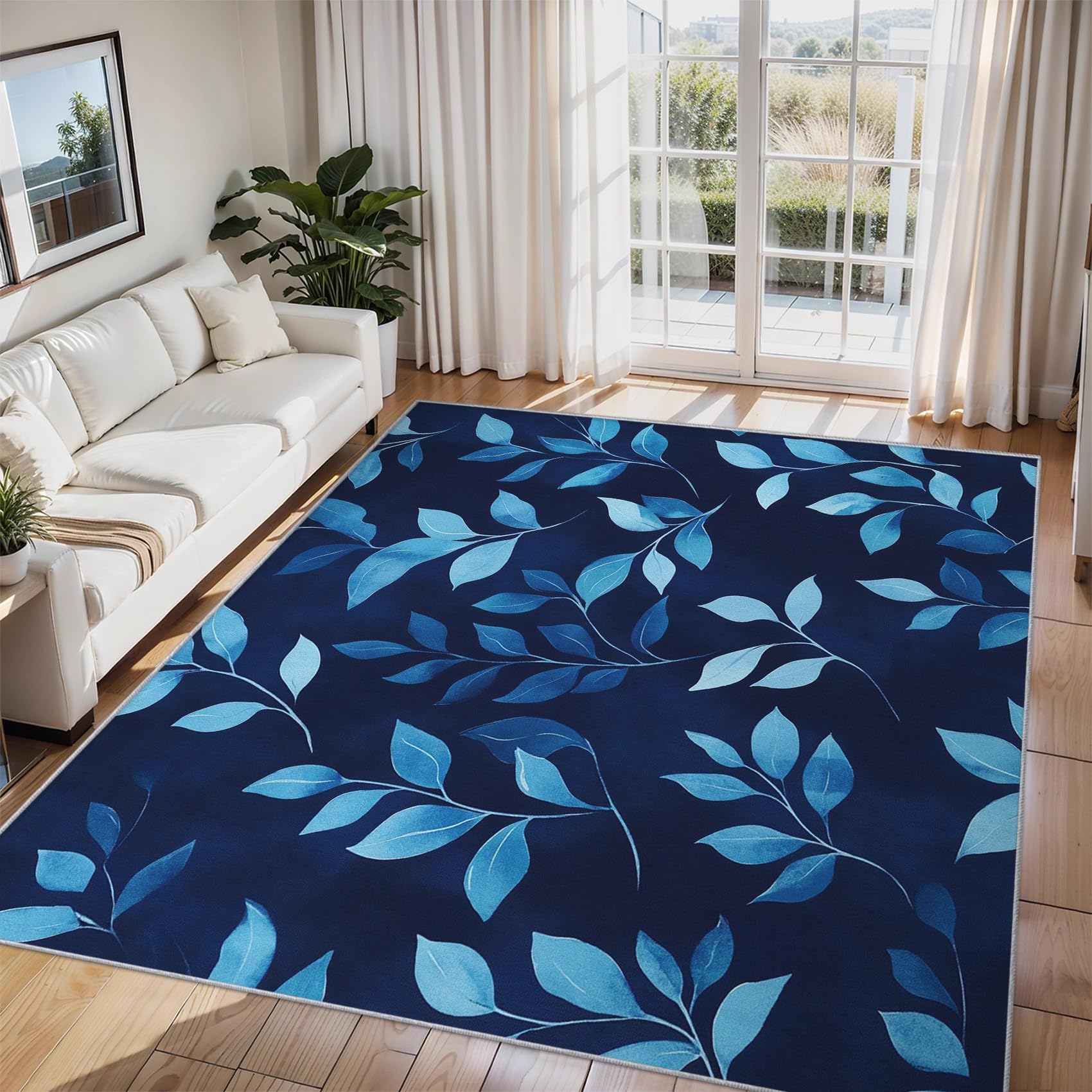 Générique Tapis Bleu Marine 60x90, Lavable Poils Ras