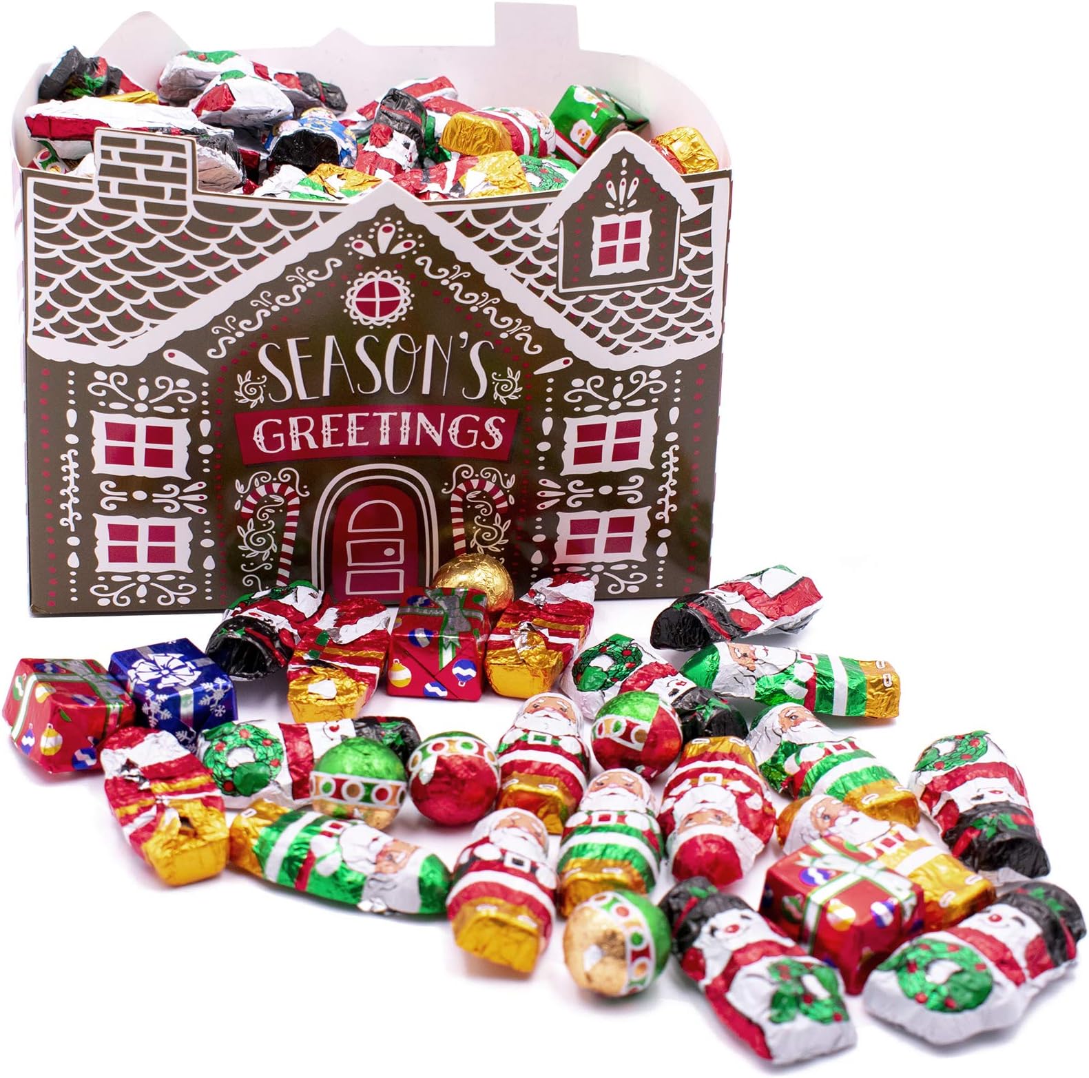 MADE IN USA Individually Foil-Wrapped Christmas Milk Chocolates (Assorted - 2 lb) (Gingerbread House)