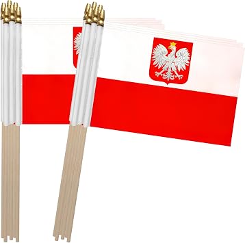 TSMD Poland Ensign Stick Flag Polish Eagle Small Mini Hand Held Flags,5x8 Inch,12 Pack