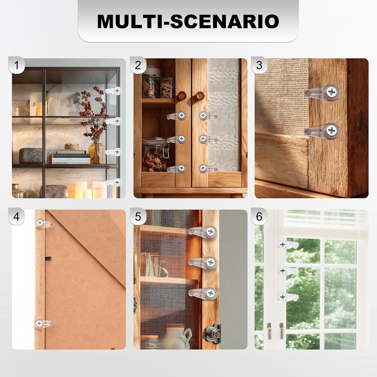 60 Pack Glass Retainer Clips Cabinet Glass Retainer Clips Kit,Cabinet Glass Clips 4 mm Glass Clip with Screws for Fixing Glass Cabinet Doors (Transparent with Silver Screw)