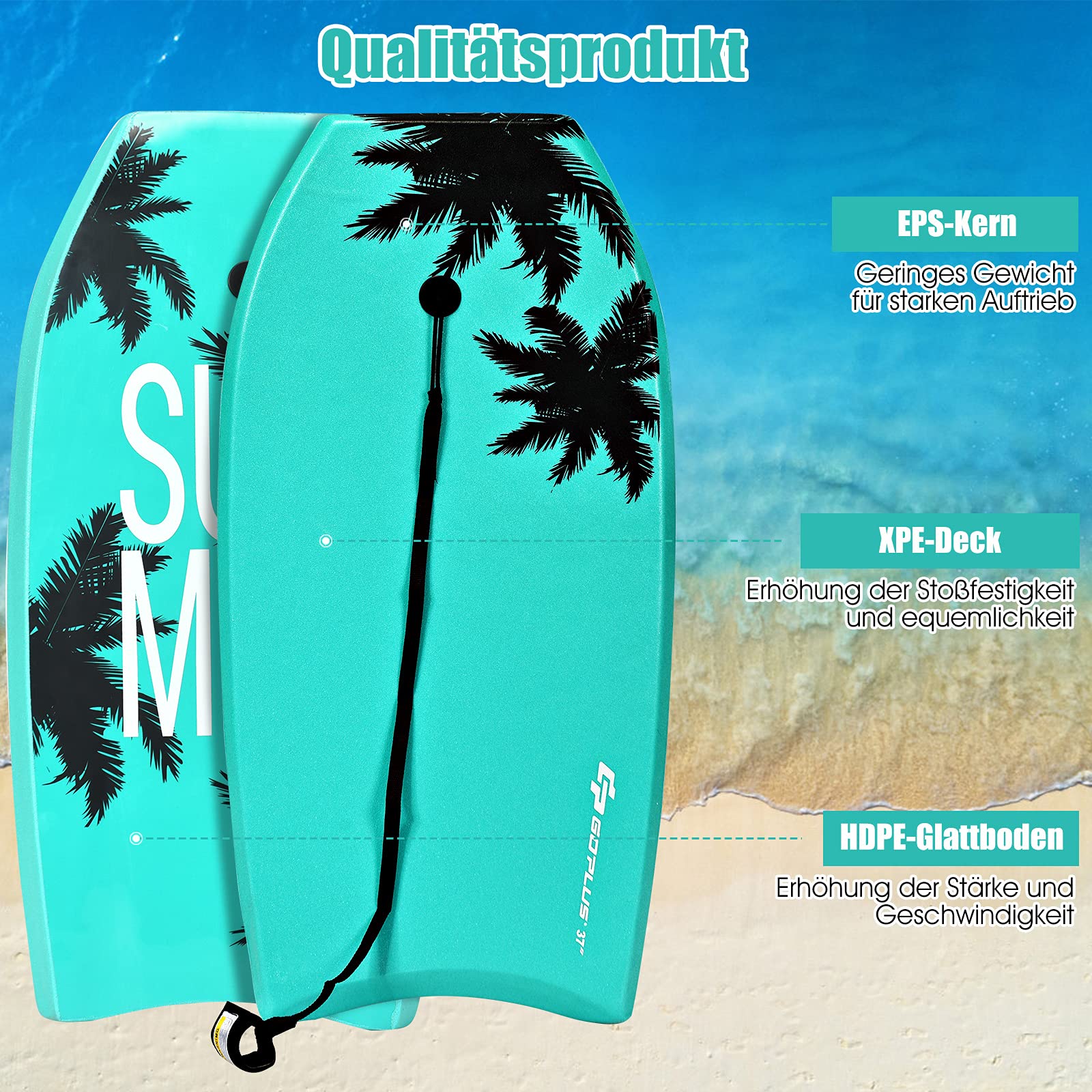 GOPLUS Tabla de surf, tabla de natación, 94 x 47 x 5,5 cm (verde-M)