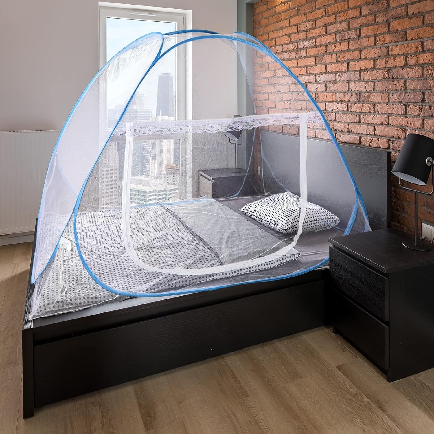 PRISAMX Foldable Mosquito Net for Single Bed - Durable Polyester 30GSM Net with PVC Coated Corrosion Resistant Steel Wire,Foldable Machardani (White with Blue Corner-Pack of 1) (B0CCXY8DKT) Amazon Price History, Amazon Price Tracker