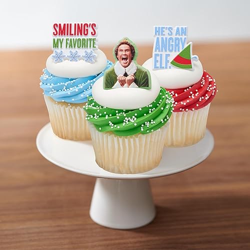 Miniatura 5 de DecoPac Elf Smiling's My Favorite Festive Rings, decoraciones de cupcakes de Navidad para celebraciones y fiestas navideñas - Paquete de 24