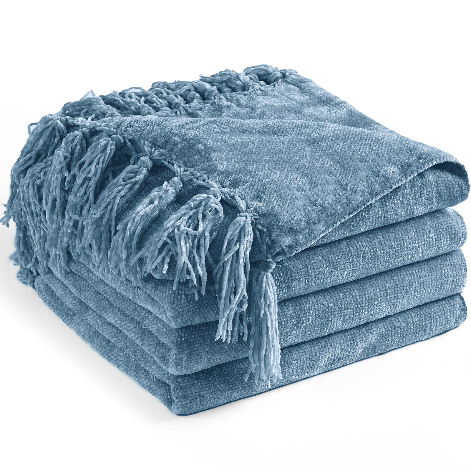 LONG CREATE Chenille Throw Blanket for Couch 60 x 80 Inch Soft Cozy Throw with Fringe Tassel for Bed Sofa Chair Cover Lightweight Knitted Decorative Boho Blankets for Living Room