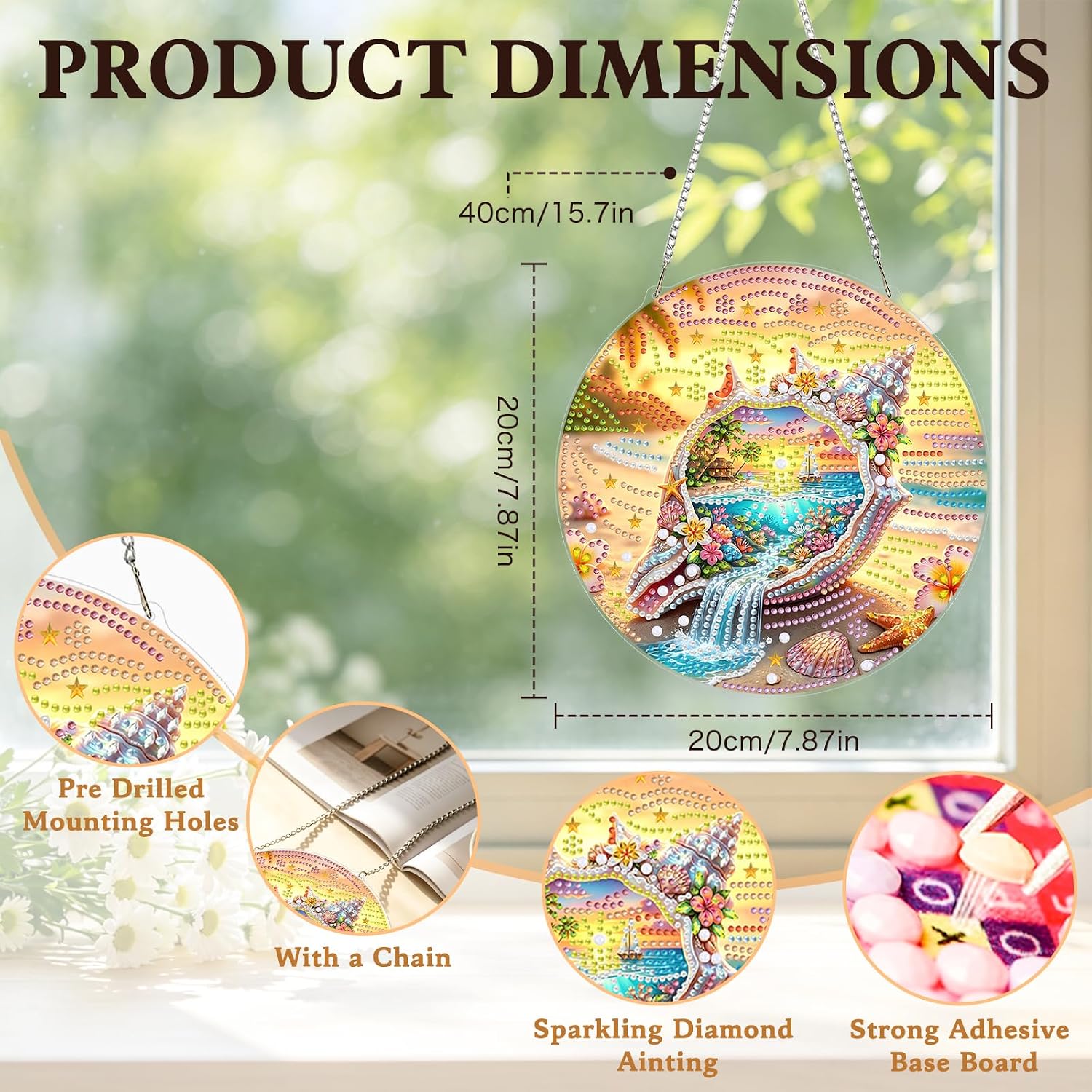 Hanging Diamond Art Kits for Adults, Beach Suncatcher DIY Pendant, 8x8 Inch image 3