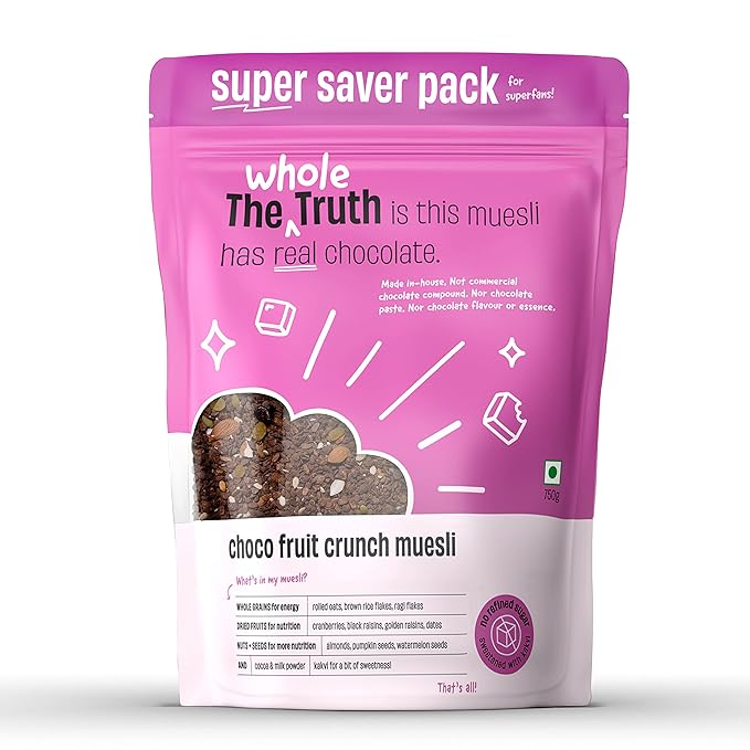 The Whole Truth Foods - SUPERSAVER Breakfast Muesli - Choco Fruit Crunch - 750g - Made with REAL Chocolate - No added flavour, No artificial colour, No preservatives