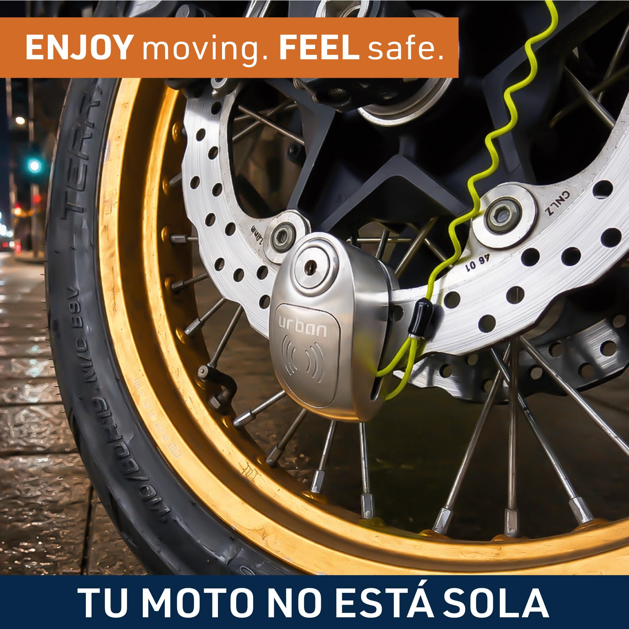 URBAN UR910S Candado Moto Disco Sin o con Alarma X2-ON 120dB, Alta Seguridad Homologado Sra, Doble Cierre 10mm Anti-Sierra, Acero Inoxidable, Pila CR2 Larga Duración, Bloqueo Pinza Antirrobo Scooter