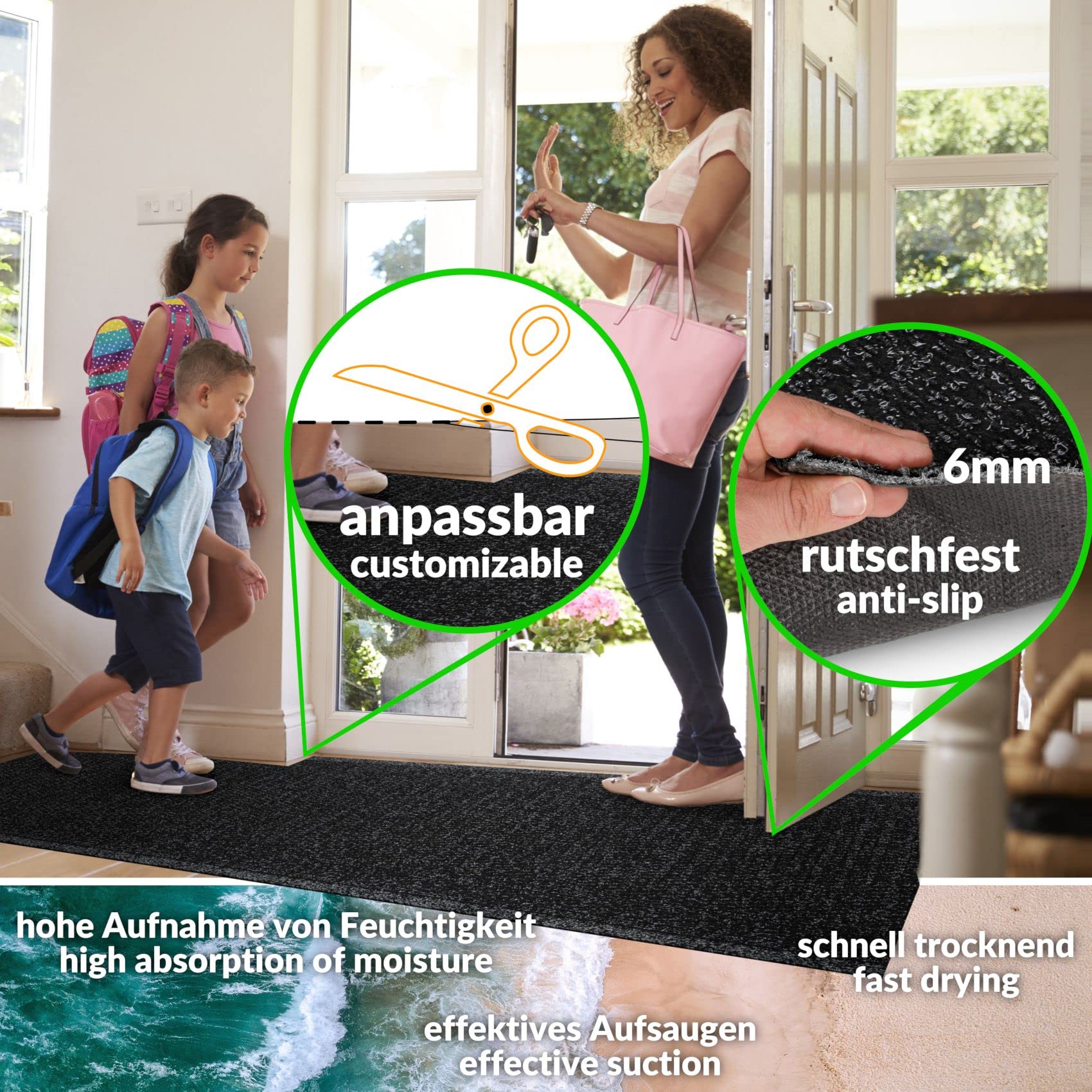 Anro Mischa Schoonloopmat, tapijt, loper, per meter, antislip, op maat te snijden, voor binnen en buiten, deurmat, voor hal, winkel, kantoor, horeca, kelder, bruin, 200 x 100 cm