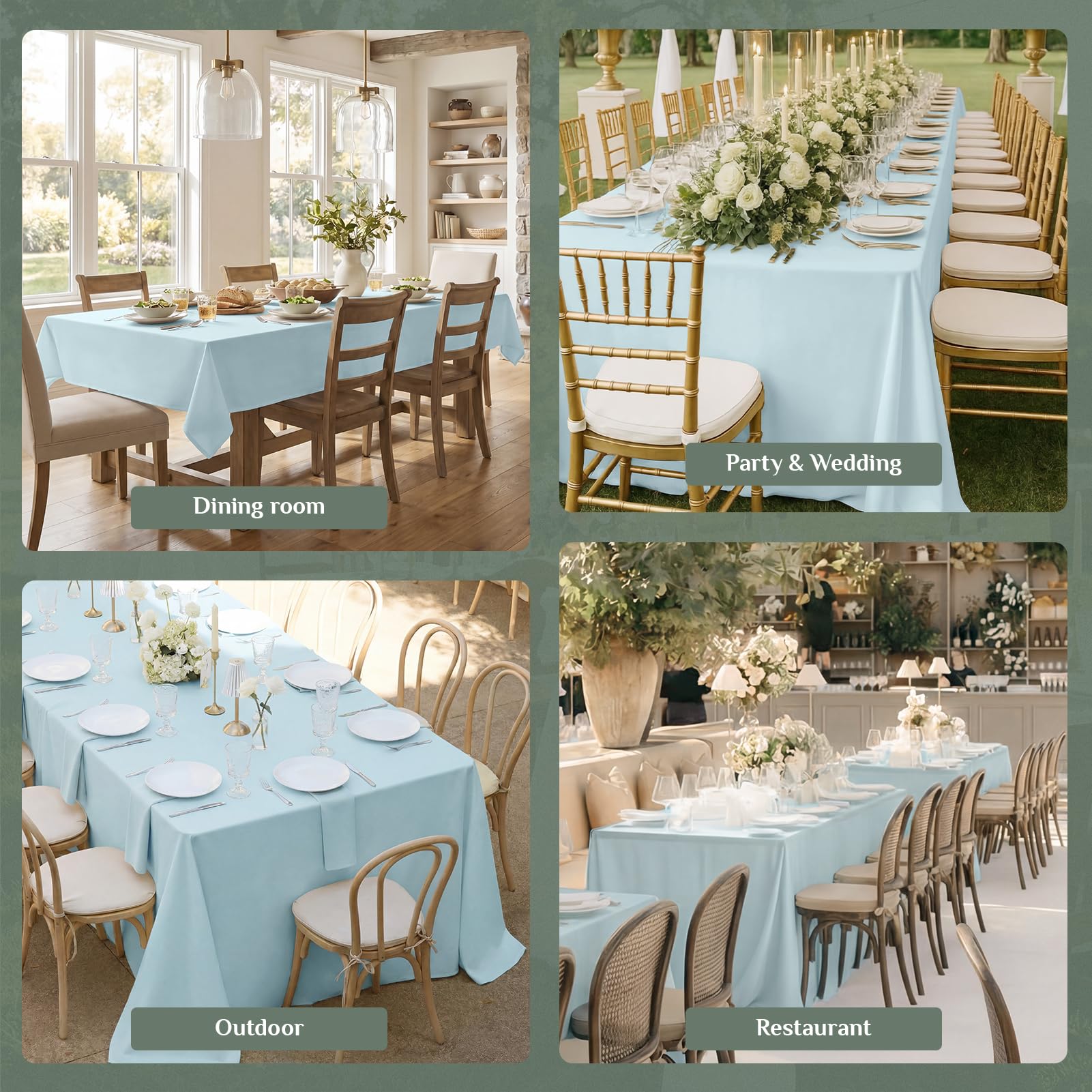 Softalker Nappe rectangulaire imperméable et résistante aux taches en tissu infroissable lavable en polyester 210 g/m² pour salle à manger, fête, buffet, mariage (228,6 x 396,2 cm, bleu clair)