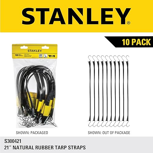 Miniatura 8 de STANLEY S300421 - Cuerdas elásticas de goma negras de 21 pulgadas para todo tipo de clima con ganchos en S para asegurar lonas, transportador de
