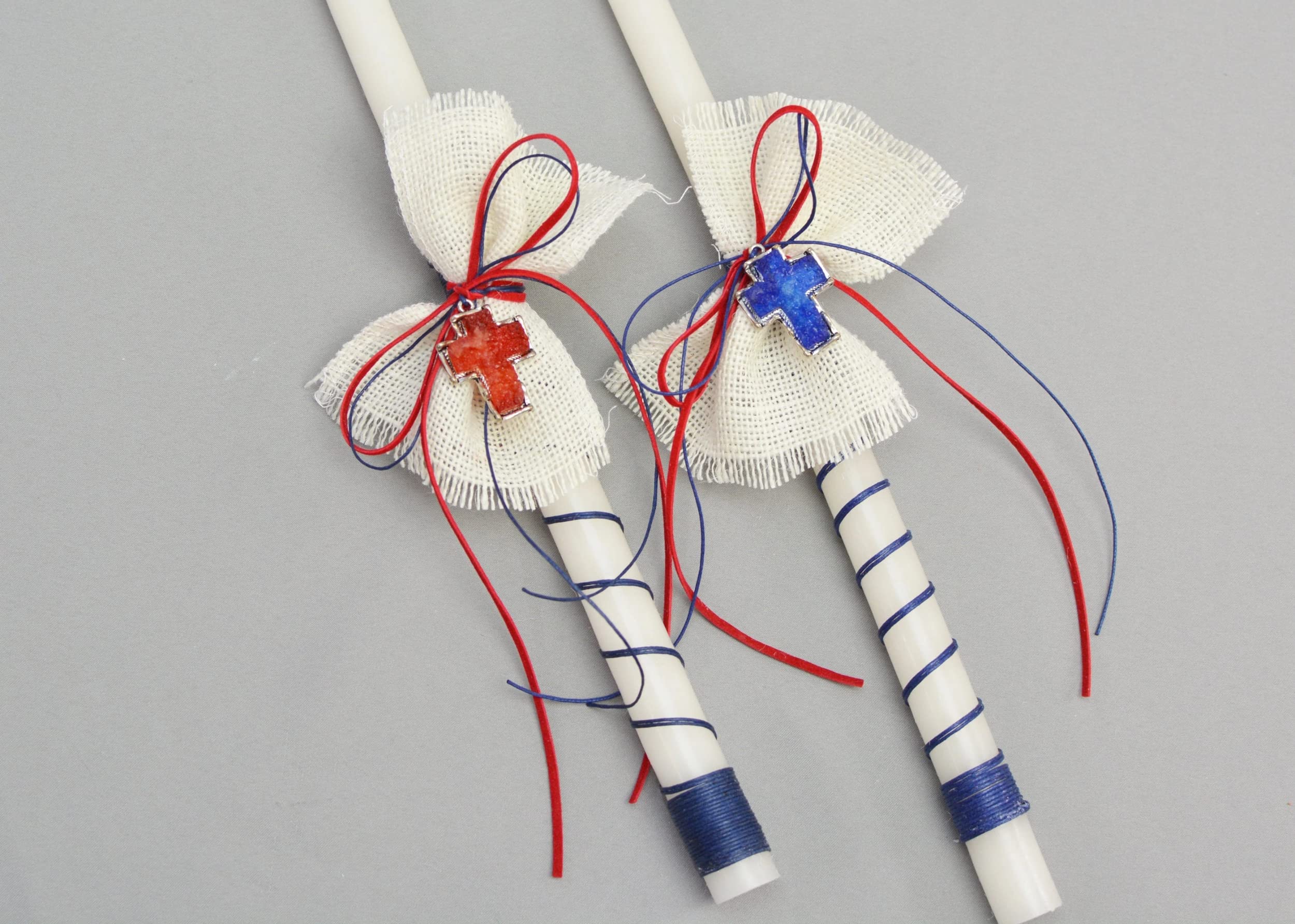 Red White & Blue Easter Candles - Red Cross | Red Orthodox Holy Light Easter Candles | Red Cross Pascha Lambathes