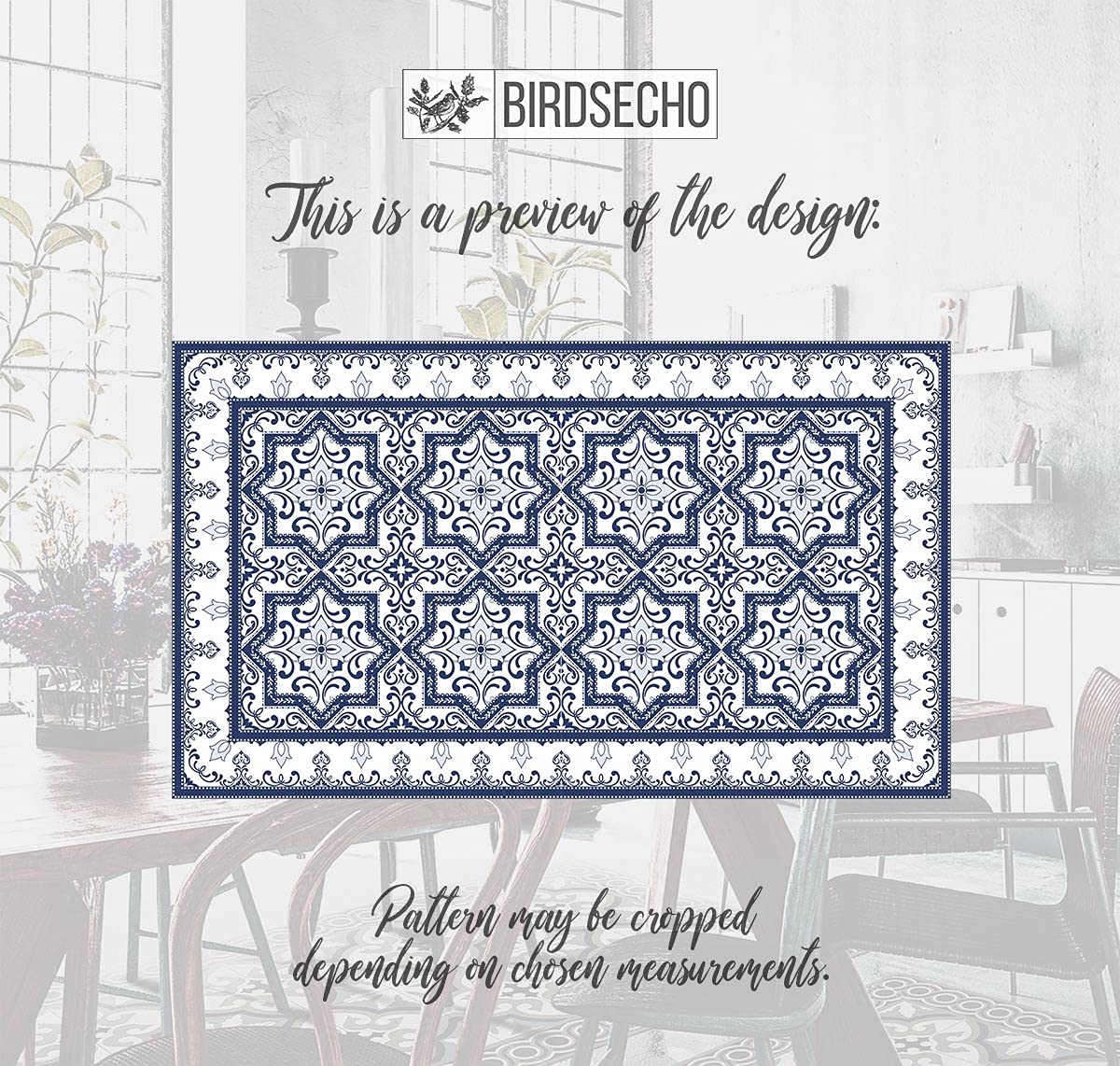 BirdsEcho Tapis en Vinyle PVC de Bain Couverture 60x90cm de Cuisine Tapis en LinoléumDe Salle à Manger - Tuiles Classiques Azulejos Classiques